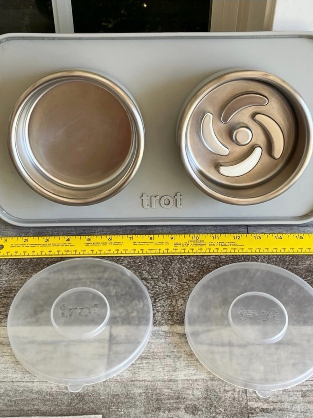 Trot Complete Bowl Set with Mat 2 Stainless Steel Bowls Gray Slow Feeder (Small)